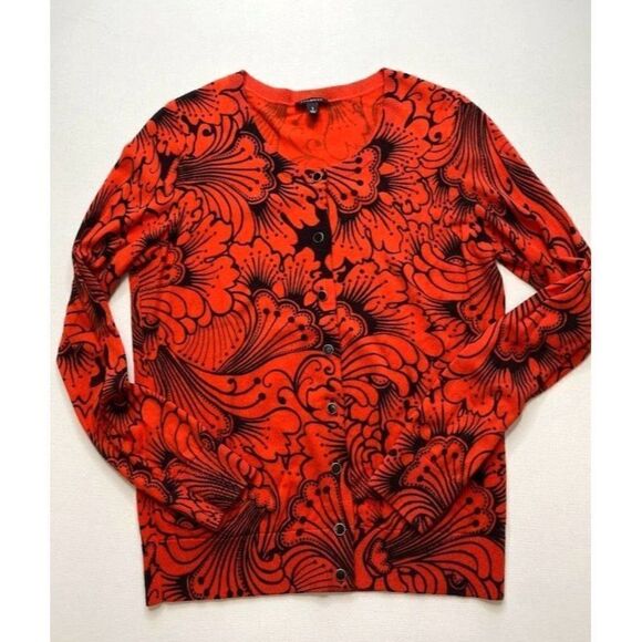 TALBOTS Red and Black Floral Long Sleeve Light Weight Cardigan Small - Picture 7 of 8